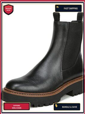 Waterproof Chelsea Boots Lugged Sole Pull-On Ankle Bootie Heel 1.5in